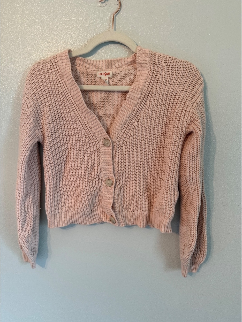 Cat & Jack Girls Pink Knit Cropped Cardigan Sweater Size M